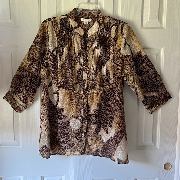Coldwater Creek Womens Button Up Blouse V Neck Short Sleeve Tribal Print… - Picture 1 of 8